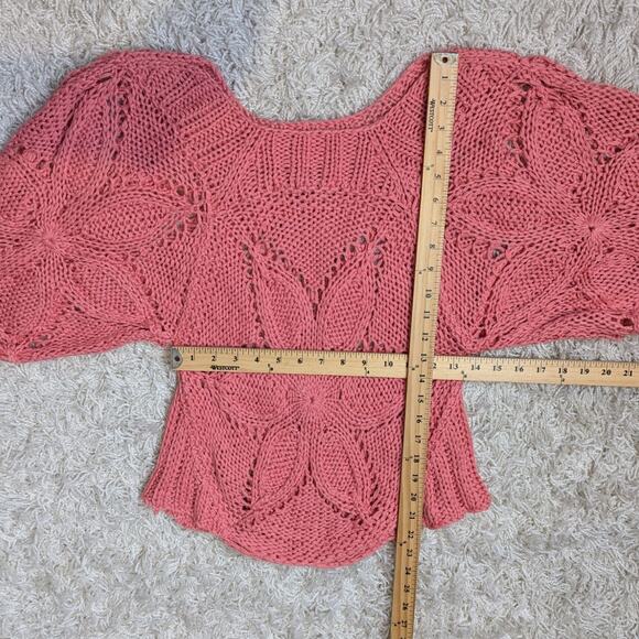 Vintage Chaudry KC Floral Open Knit Boho Crochet Sweater Pink - Picture 6 of 11